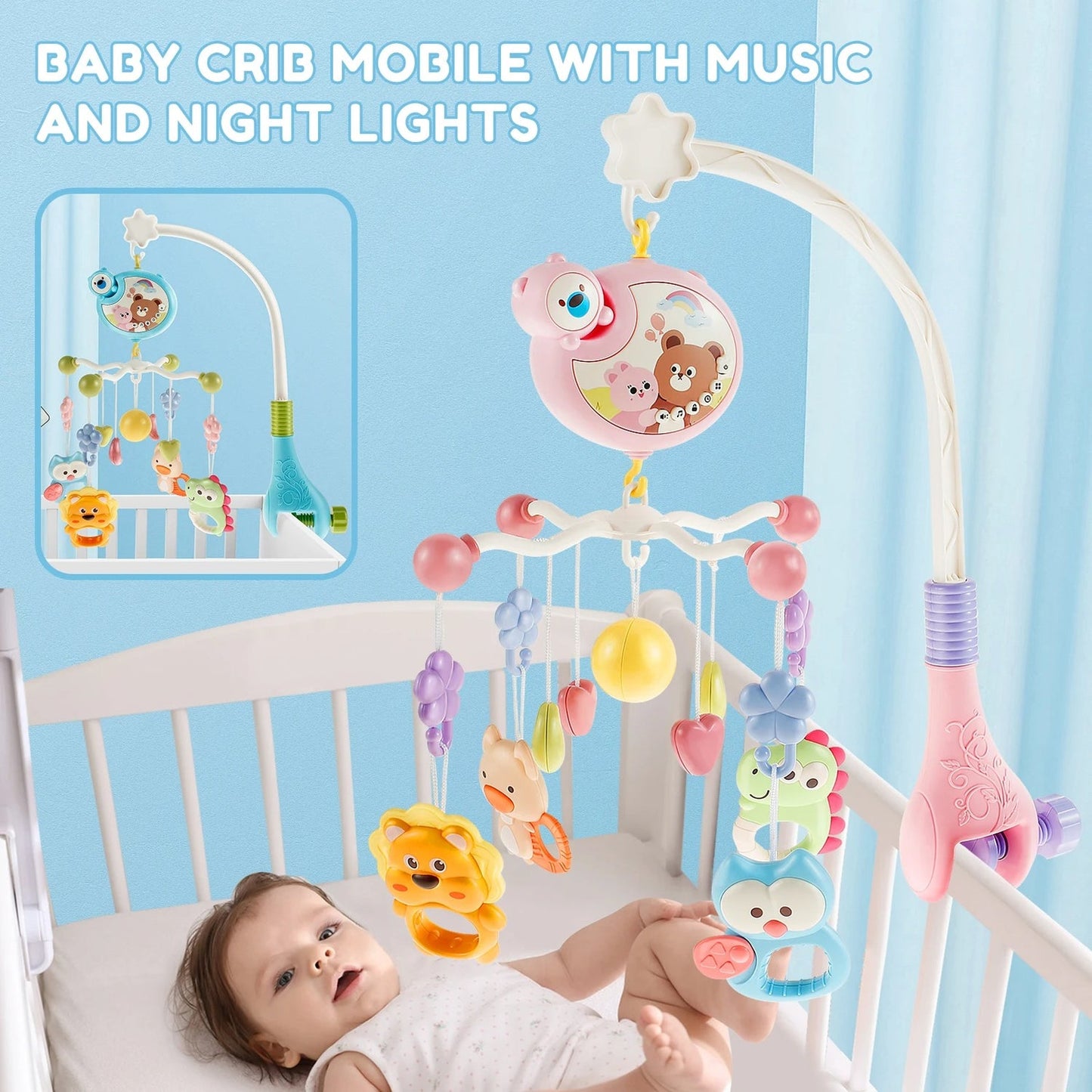 Baby Crib Musical Mobile with Hanging Rattle Toys