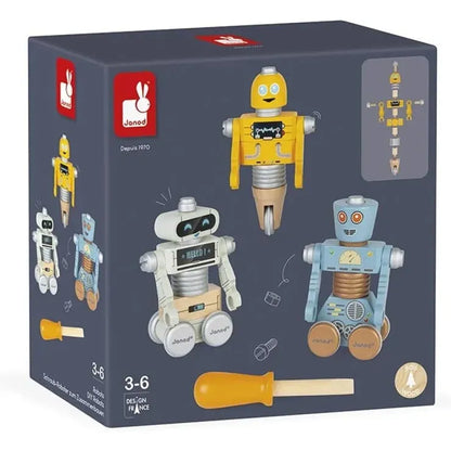 Janod Brico’Kids Wooden Robot Construction Toy – DIY Build & Play Set for Kids, Model-J06473