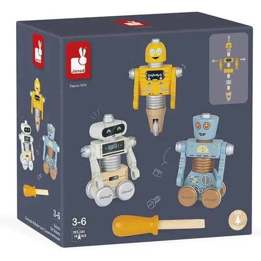 Janod Brico’Kids Wooden Robot Construction Toy – DIY Build & Play Set for Kids, Model-J06473