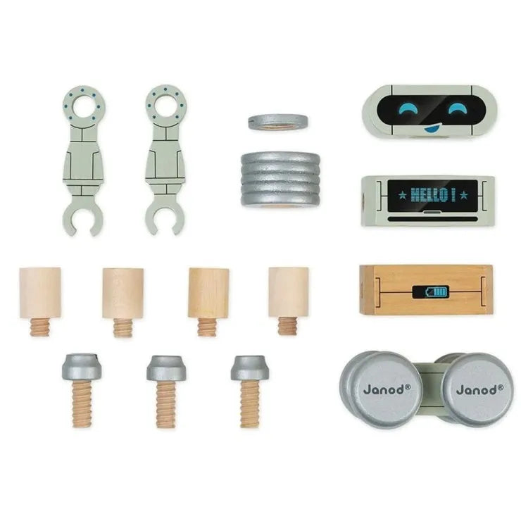 Janod Brico’Kids Wooden Robot Construction Toy – DIY Build & Play Set for Kids, Model-J06473