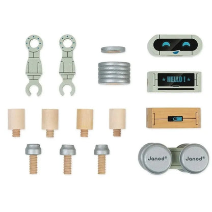 Janod Brico’Kids Wooden Robot Construction Toy – DIY Build & Play Set for Kids, Model-J06473