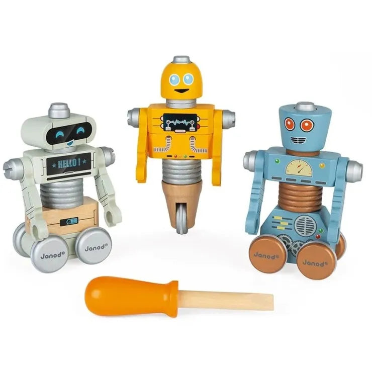 Janod Brico’Kids Wooden Robot Construction Toy – DIY Build & Play Set for Kids, Model-J06473